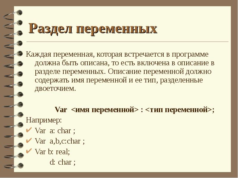 Переменная программа. Раздел описания переменных. Описание переменных в программе. Раздел описания переменных Паскаль. Раздел описания программы.