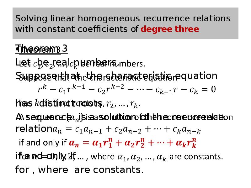 Solving linear homogeneous recurrence relations with constant coefficients of degree three