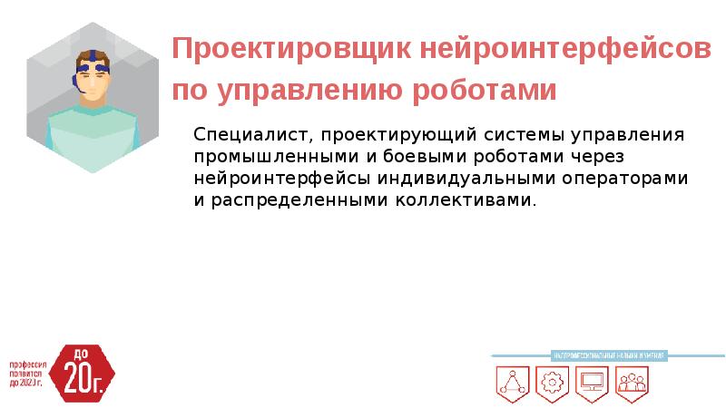 Проектировщик нейроинтерфейсов по управлению роботами Специалист, проектирующий системы управления промышленными и