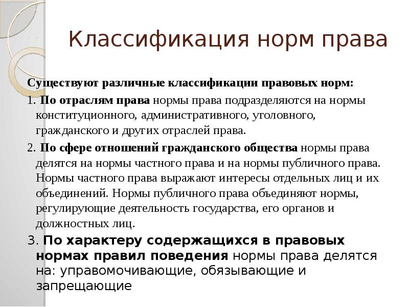 Классификация норм права презентация