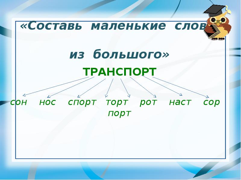 Слова из слова спорт