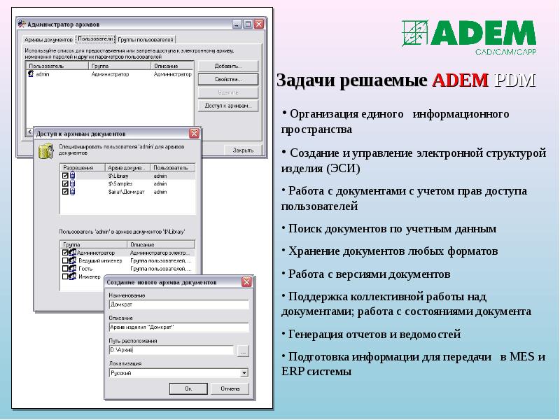 Задачи решаемые ADEM PDM