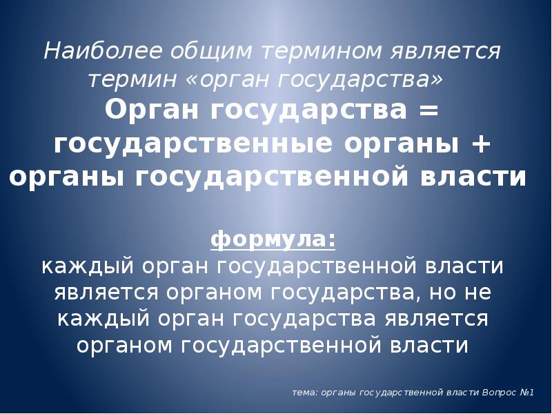 Наиболее общим термином является термин «орган государства» Орган государства = Наиболее общим термином является термин «орган государства» Орган государства =