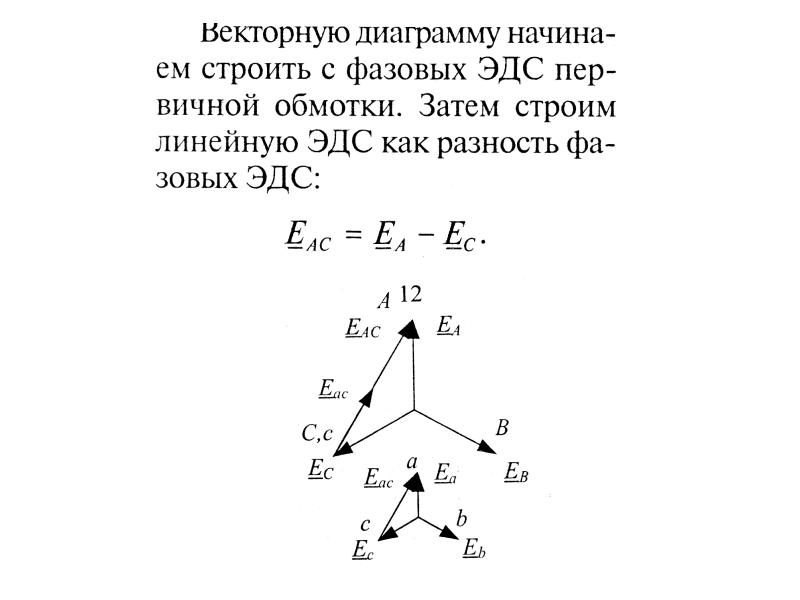 Векторная диаграмма трехфазного трансформатора