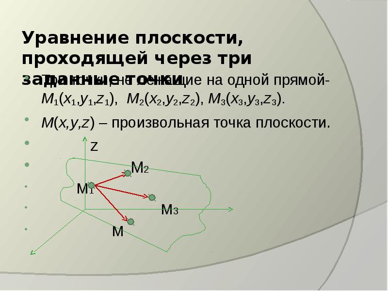 Уравнение плоскости по трем точкам