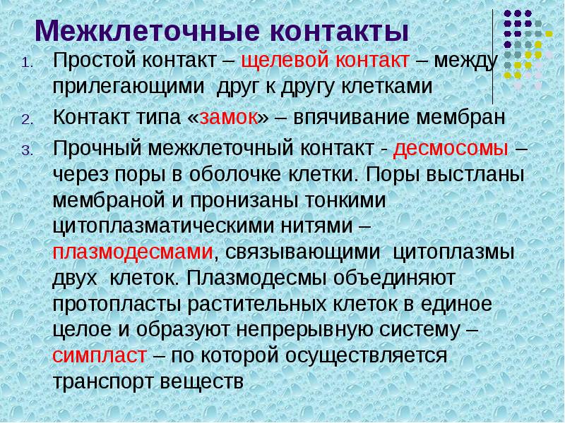 Межклеточные контакты
Простой контакт – щелевой контакт – между прилегающими друг Межклеточные контакты
Простой контакт – щелевой контакт – между прилегающими друг