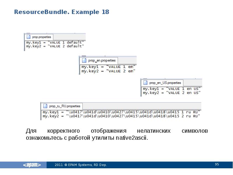 ResourceBundle. Example 18
Для корректного отображения нелатинских символов ознакомьтесь с работой ResourceBundle. Example 18
Для корректного отображения нелатинских символов ознакомьтесь с работой
