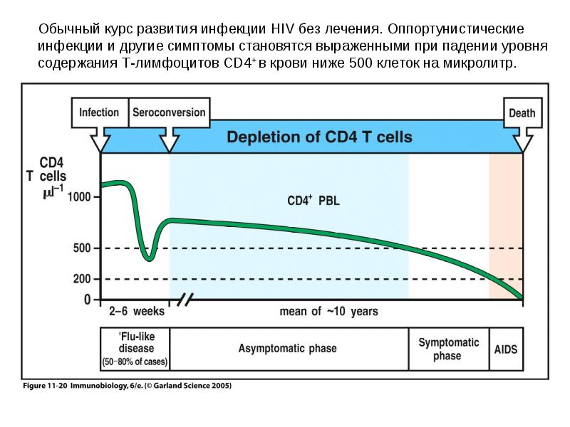 Признаки стали. CD 4 при оппортунистических инфекциях.