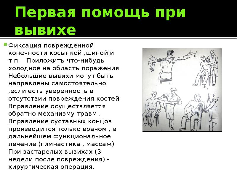 Используя приведенный перечень буквами обозначьте на схеме порядок медицинской помощи при вывихе