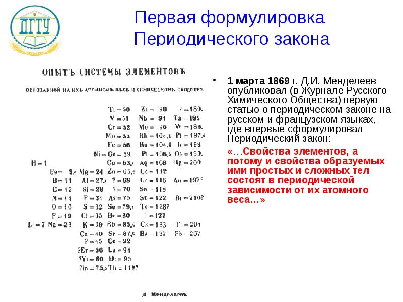 Периодический закон менделеева картинки