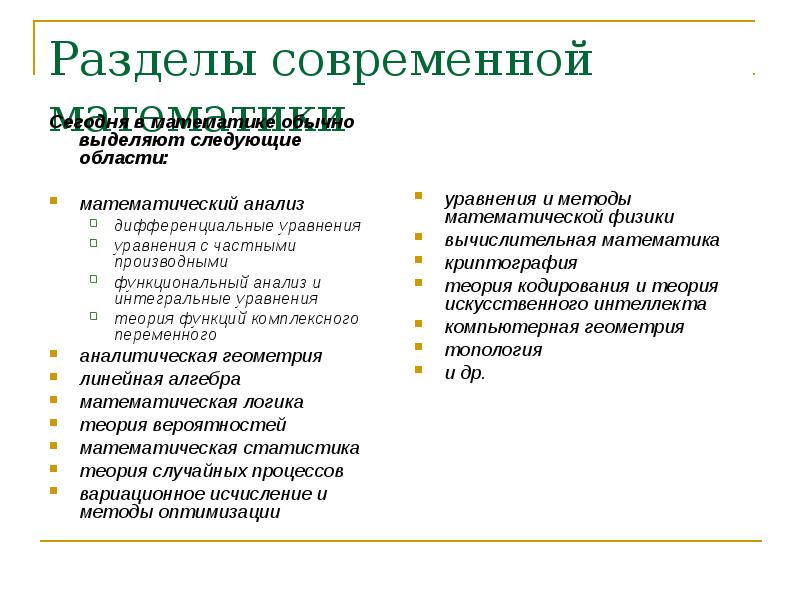 Разделы современной. Основные разделы математики. Разделы современной математики. Разделы математики в институте. Разделы высшей математики в вузах.