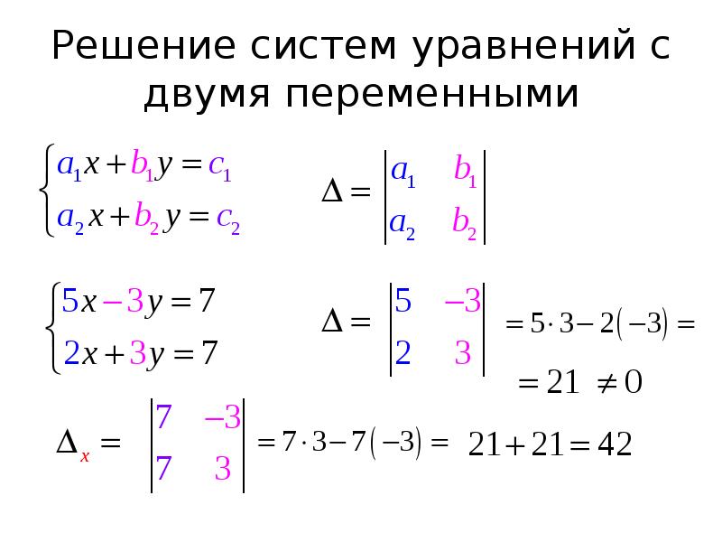 Решить систему уравнений матрицы методом крамера. Метод Крамера с двумя переменными. Метод Крамера с 2 переменными. Решение систем с 2 переменными методом Крамера. Решение системы уравнений обратной матрицей.