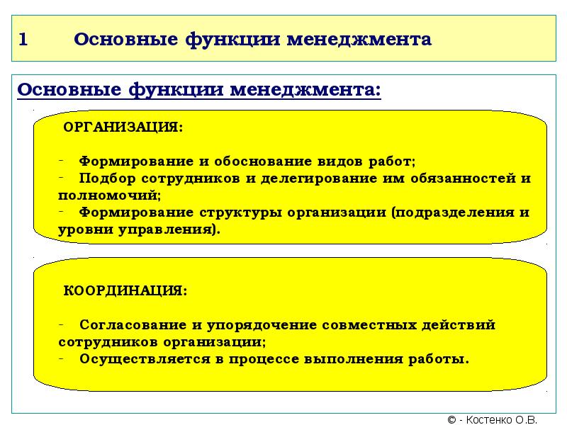 Функции управления их общая характеристика