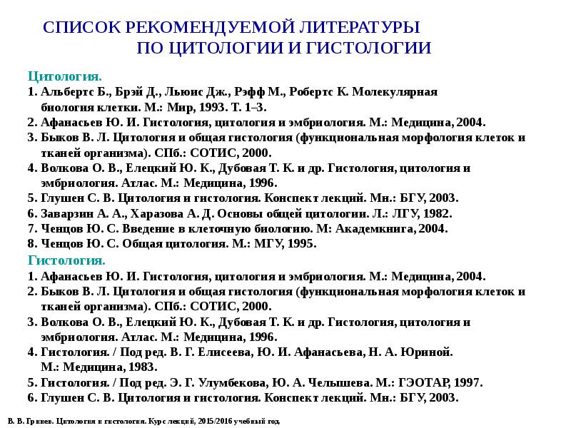 План подготовки к экзамену по гистологии