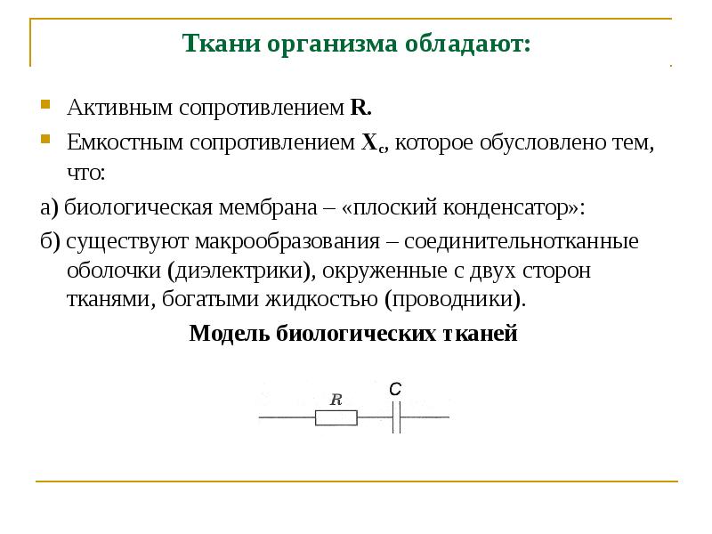 Какие сопротивления должна содержать эквивалентная электрическая схема тканей организма