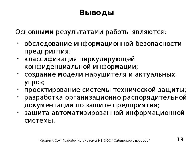 Разработка н н. Выводы к технической работе. Выводы по техническим требованиям. Освидетельствование информационной безопасности это.