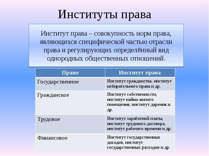 Презентация система права основные институты отрасли права