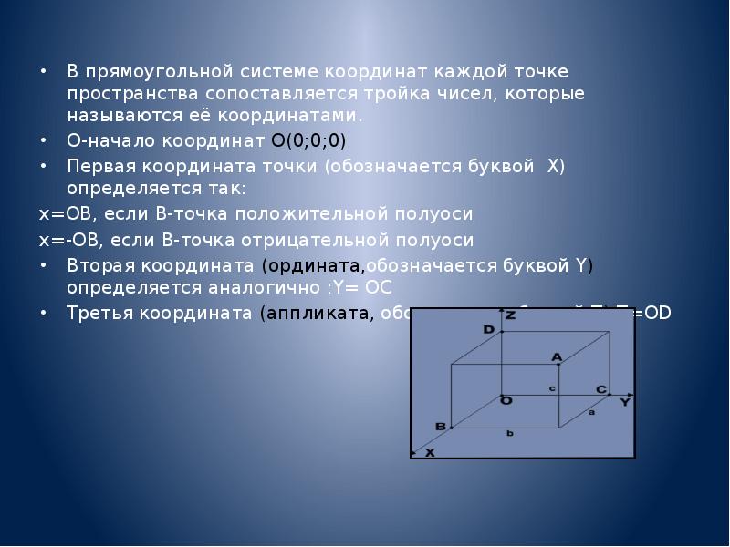 Координатный метод в пространстве презентация