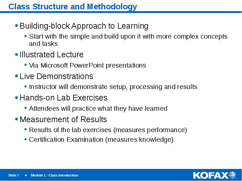 Class Structure and Methodology
Building-block Approach to Learning
Start with the Class Structure and Methodology
Building-block Approach to Learning
Start with the