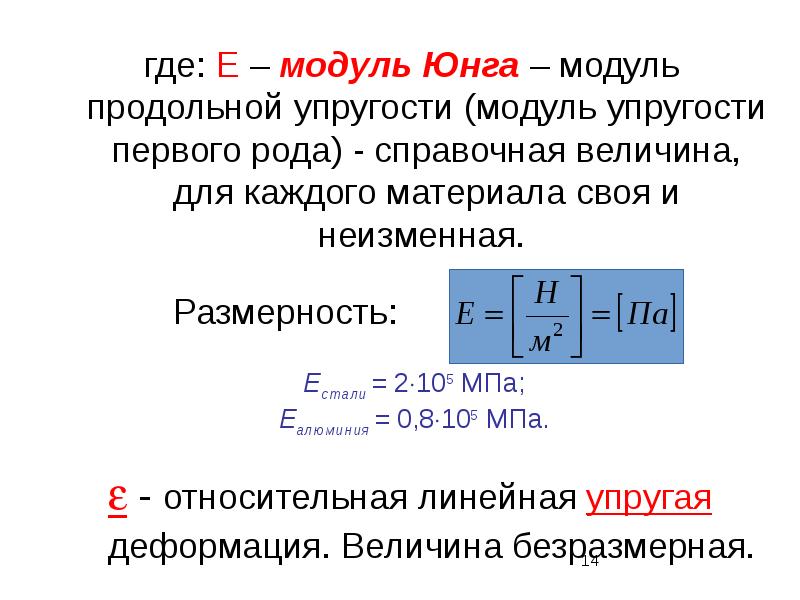 Формула юнг модуль