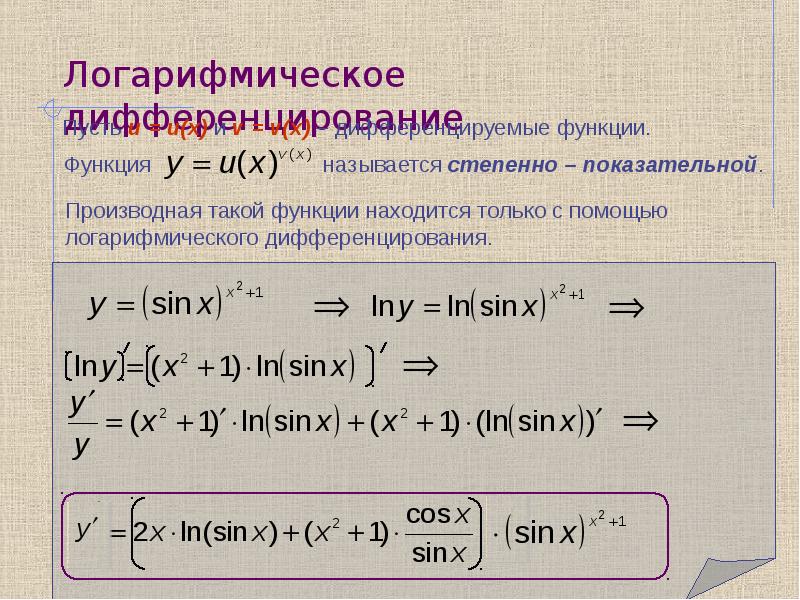 Производная логарифмической функции презентация