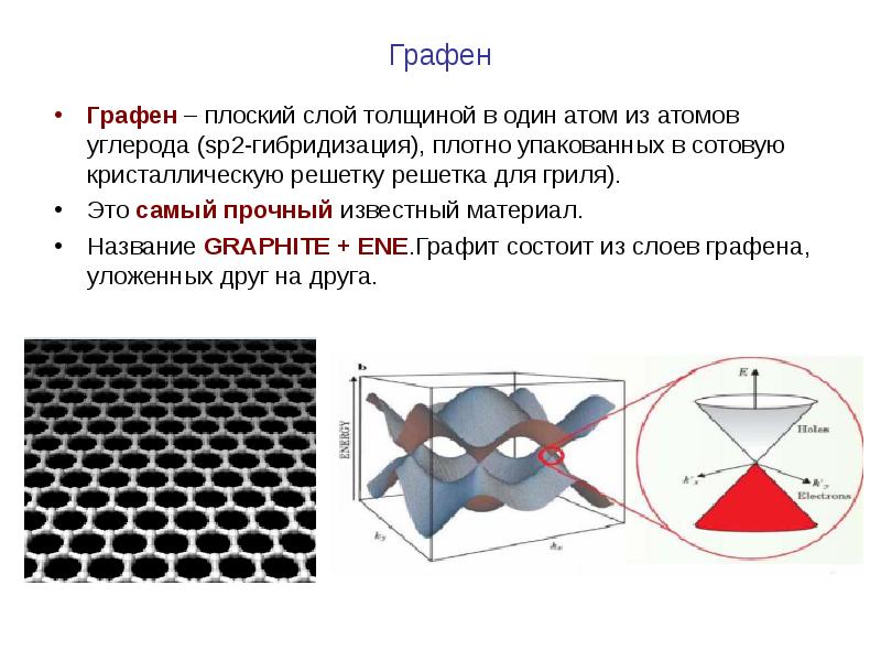 Графен Графен – плоский слой толщиной в один атом из атомов