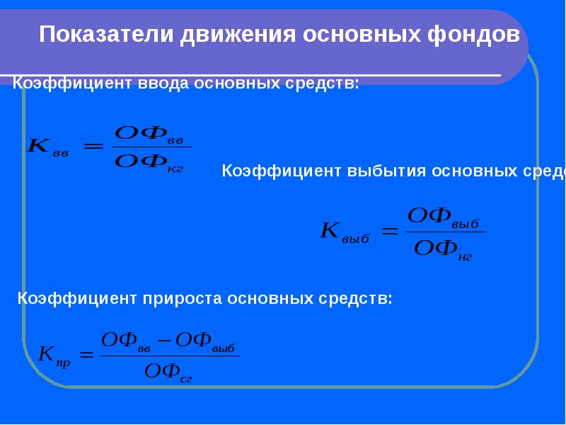 Основные фонды формула. Формулы основных средств предприятия. Коэффициент выбытия основных фондов формула. Среднегодовая стоимость введенных основных средств