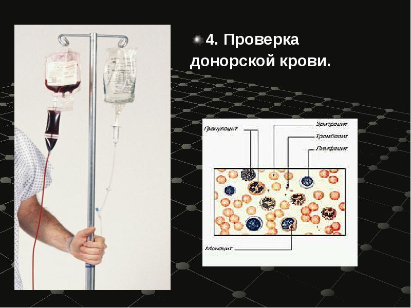 4. Проверка  4. Проверка  донорской крови.