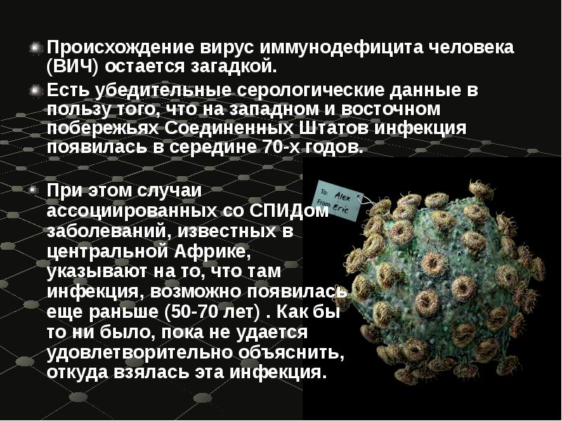 Происхождение вирус иммунодефицита человека (ВИЧ) остается загадкой.  Происхождение вирус иммунодефицита