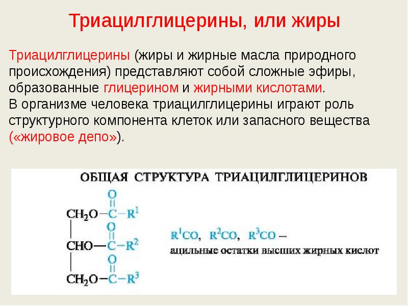 Триацилглицерины, или жиры  Триацилглицерины (жиры и жирные масла природного происхождения)