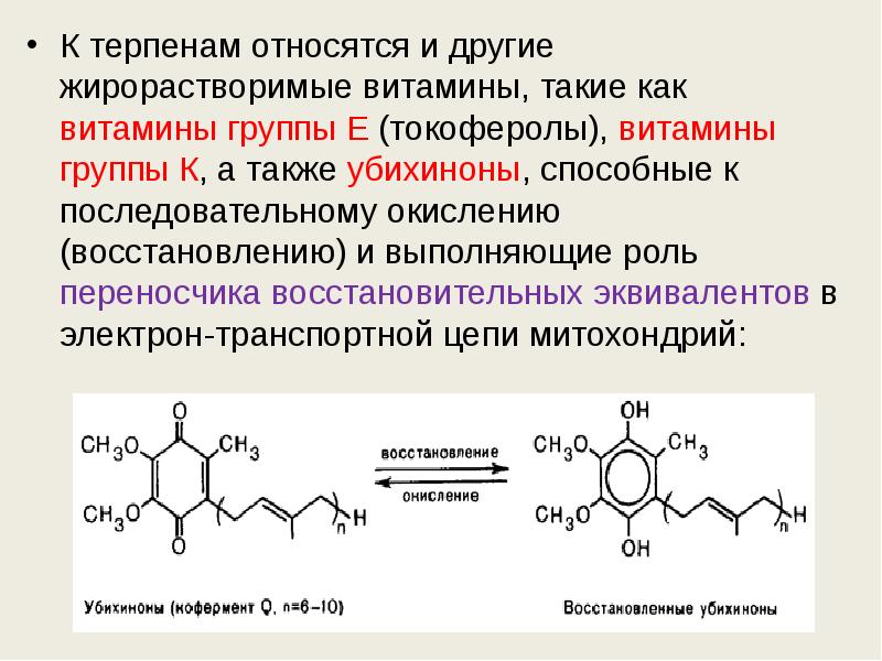 К терпенам относятся и другие жирорастворимые витамины, такие как витамины группы