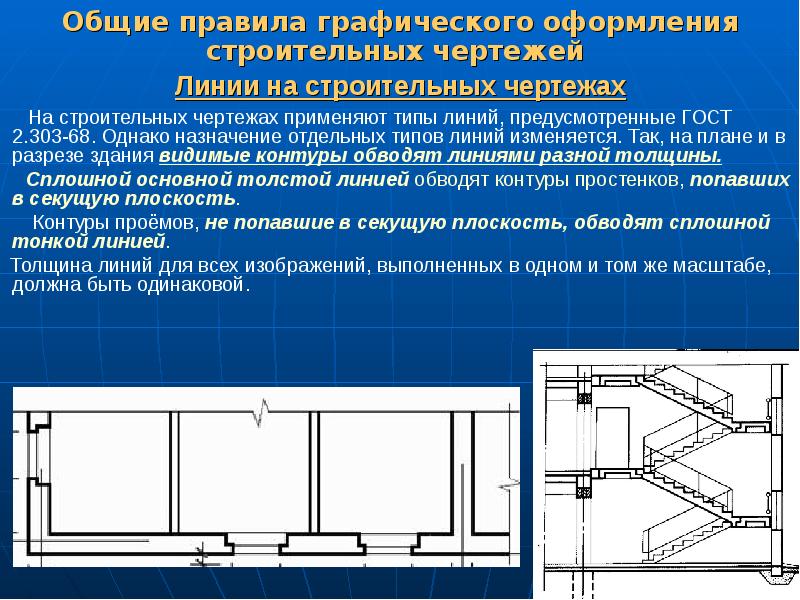 Особенности выполнения строительных чертежей