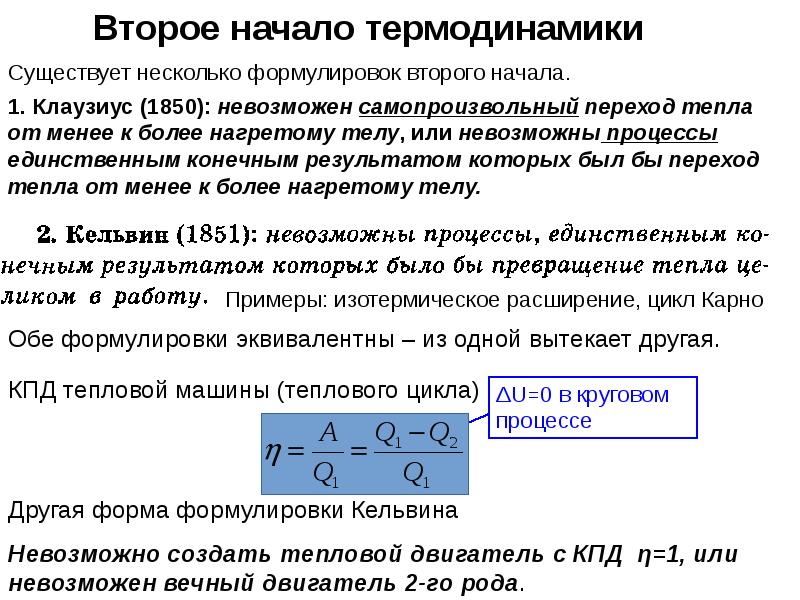 Второе начало термодинамики физика