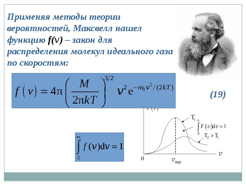 На рисунке представлен график функции распределения молекул идеального