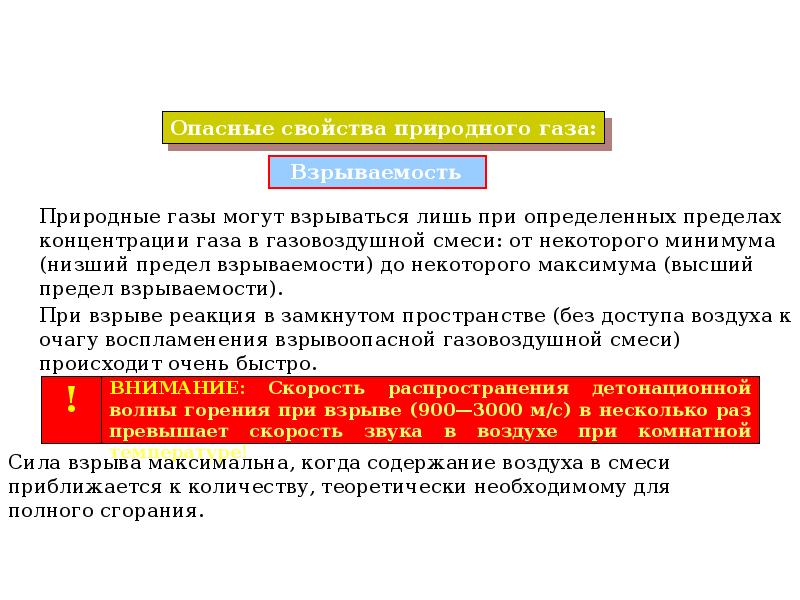 Концентрационные пределы взрываемости. Пределы взрываемости природных газов. Пределы взрываемости природного газа. Опасные свойства природного газа. Пределы взрываемости газовоздушной смеси.