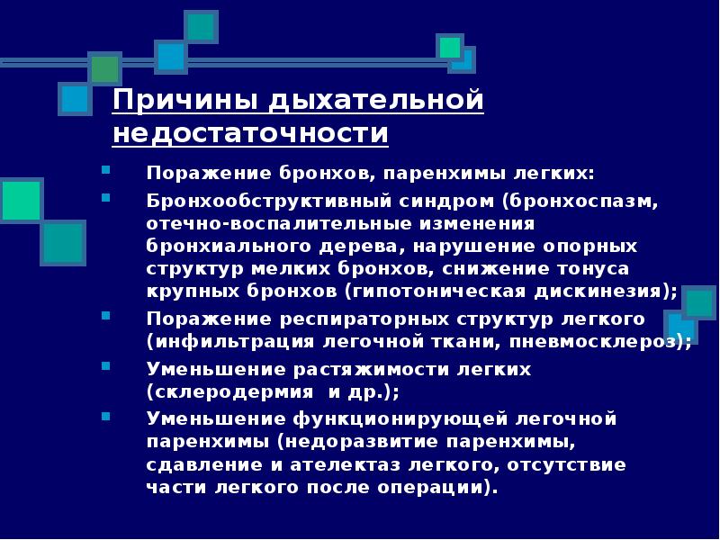 Причины дыхания. Причины легочной недостаточности. Процент поражения паренхимы легких. Легочная дыхательная недостаточность. Синдром поражения бронхов.