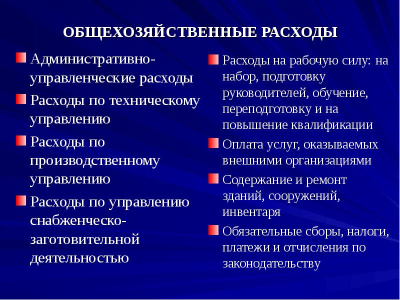 Управленческие расходы виды