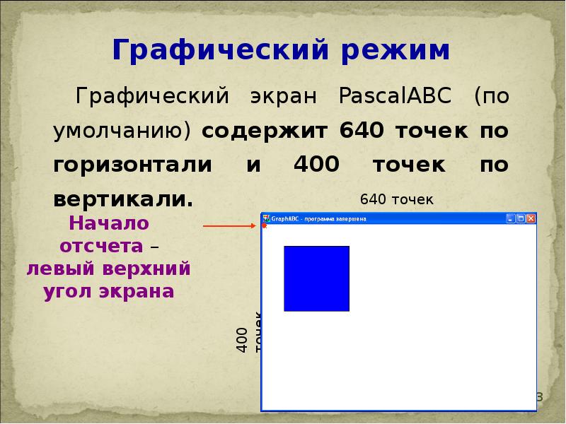 Графический режим. Модуль GRAPHABC В Паскале. Задачи на модуль Паскаль. GRAPHABC Pascal дом. Размер экрана в графическом режиме:.