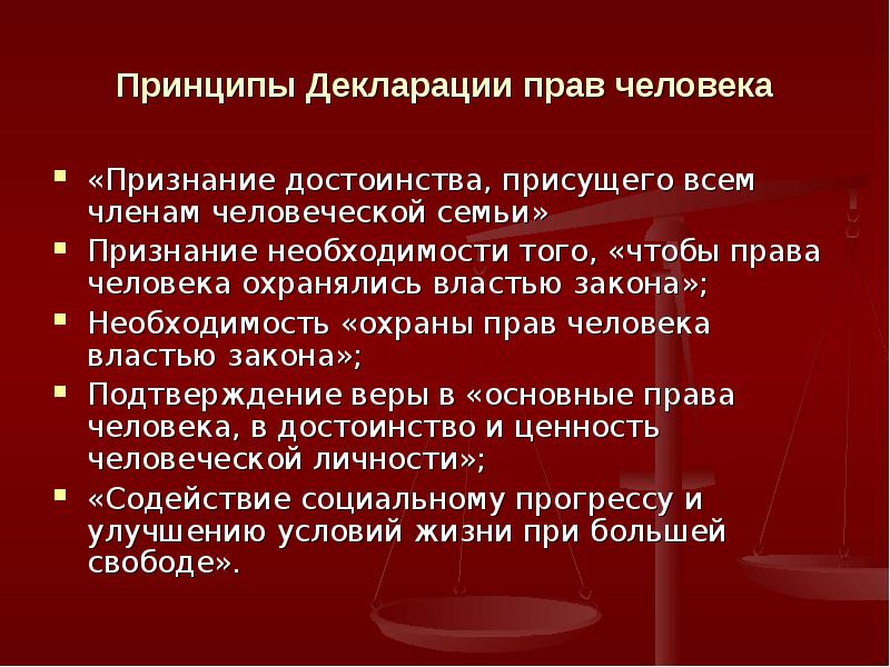 Признание достоинств человека. Основные принципы декларации прав человека. Декларация семьи. Декларация прав на достоинство.