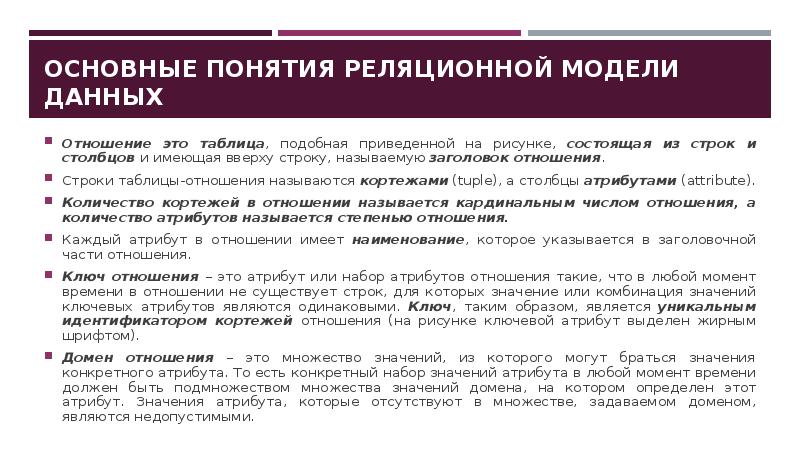 Под схемой отношения в реляционной модели данных понимают