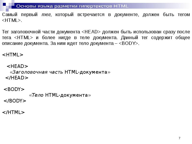 Теги языка разметки html