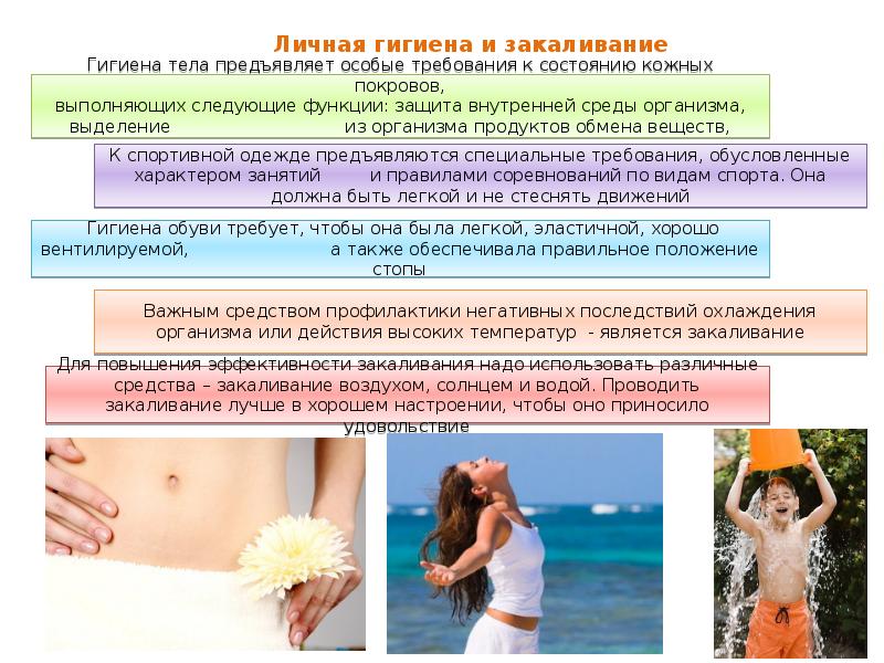 Личная гигиена и закаливание презентация по физкультуре