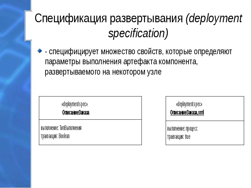 Параметры выполнения. Спецификации развертывания. Спецификации развертывания uml. Спецификации развертывания XML. Развертывание в языке.