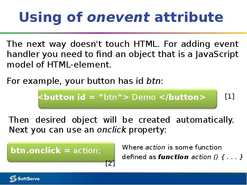 Using of onevent attribute