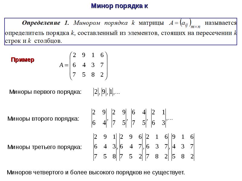 Элементы составляющие матрицу. Минор 3 порядка. Миноры второго порядка матрицы пример. Минор неквадратной матрицы. Минор k порядка матрицы.