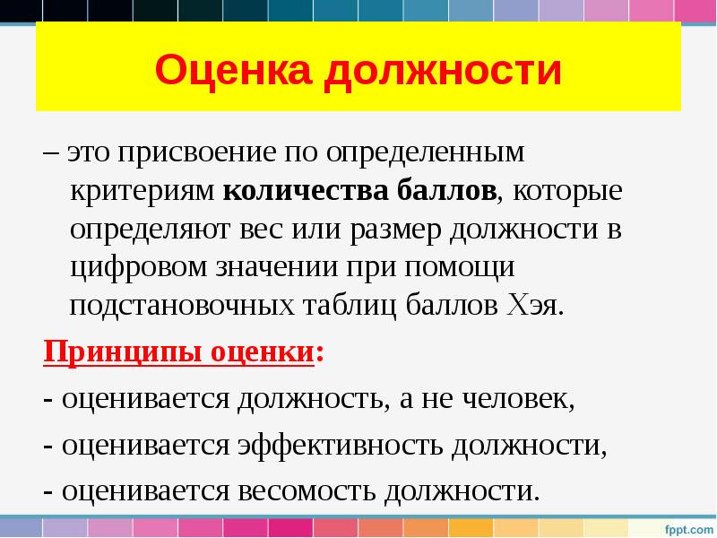 Оценка должности
– это присвоение по определенным критериям количества баллов, которые Оценка должности
– это присвоение по определенным критериям количества баллов, которые