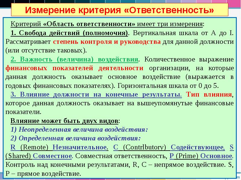 Измерение критерия «Ответственность» Измерение критерия «Ответственность»