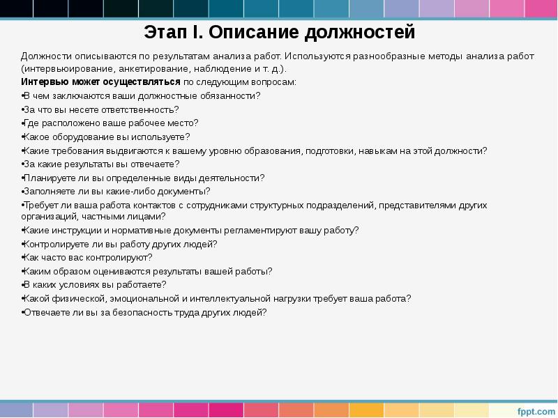 Должности на работе. Описание должности. Описание работы по должности. Этапы описания должности.