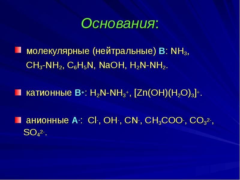 Основания основания 42. Катионные основания. ZN Oh 2 nh3.