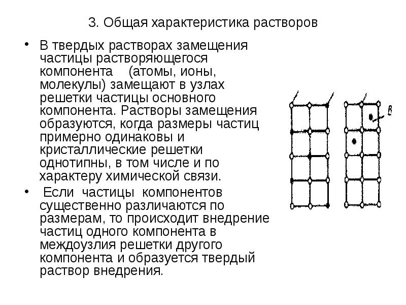 Характер раствора. Общая характеристика твердых растворов. Общие свойства твердых растворов. Твердый раствор замещения свойства. Расположение атомов в твердых растворах.